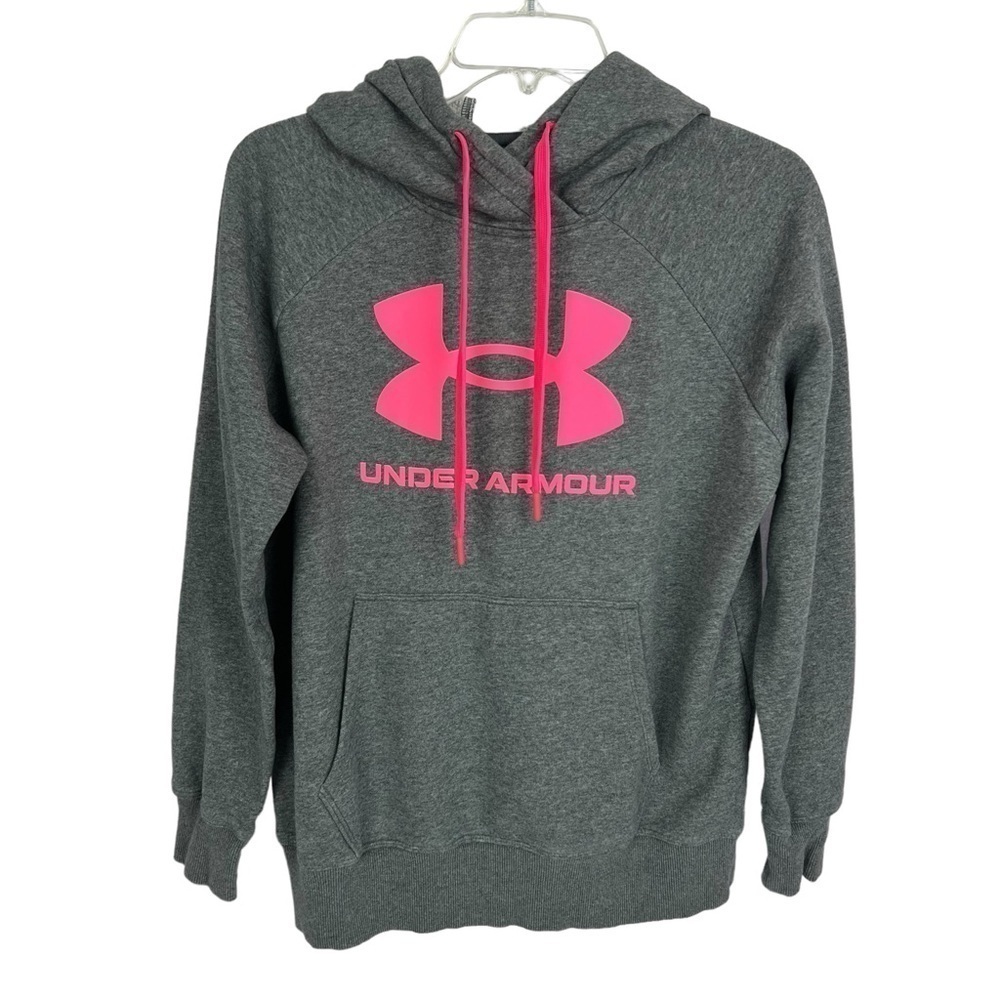Under ARMOUR Women’s Pullover Drawstring Hoodie Sweatshirt Sz Small Gray/Pink